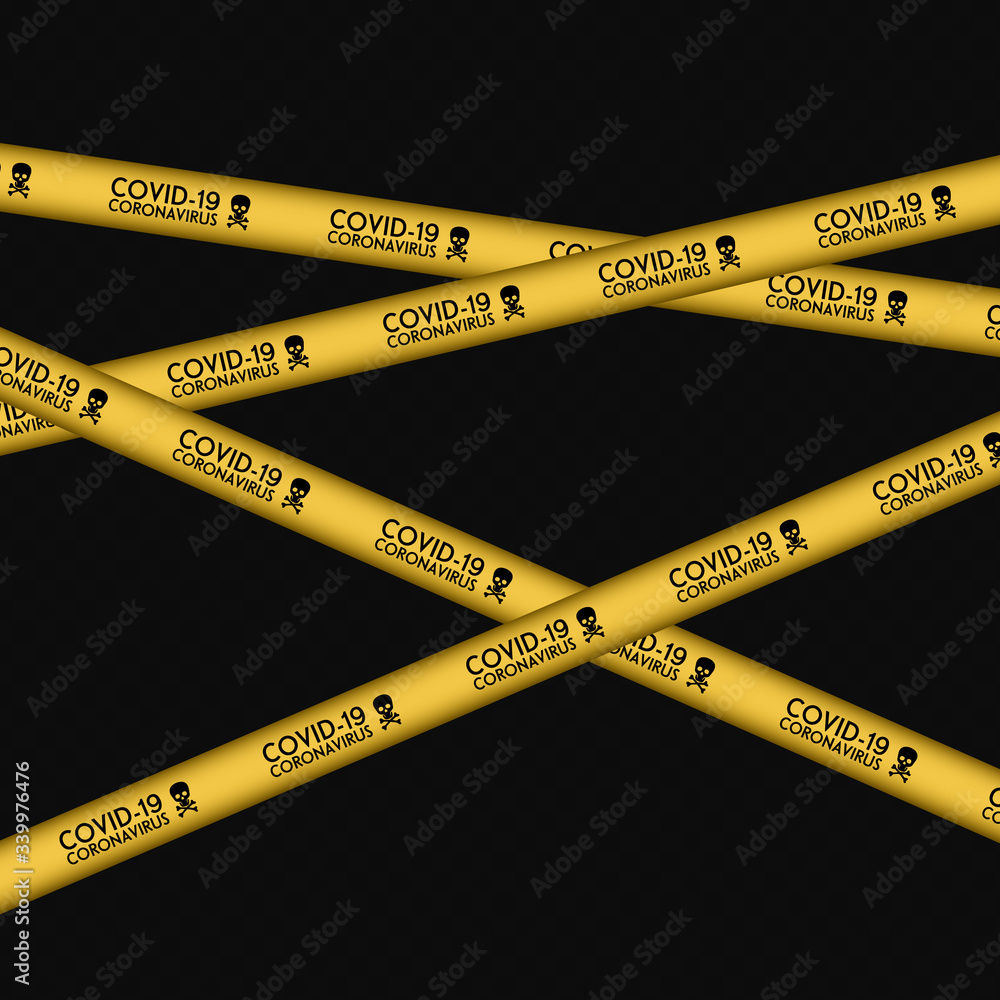 Set of caution, Corona Virus 2020, attention line. Black and yellow line striped. Virus infections. Coronavirus (2019-nCoV). Virus Covid 19-NCP. Virus cells Set of caution, Corona Virus 2020, attention line. Black and yellow line striped. Virus infections. Coronavirus (2019-nCoV). Virus Covid 19-NCP. Virus cells