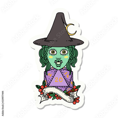 half orc mage with natural 20 dice roll sticker