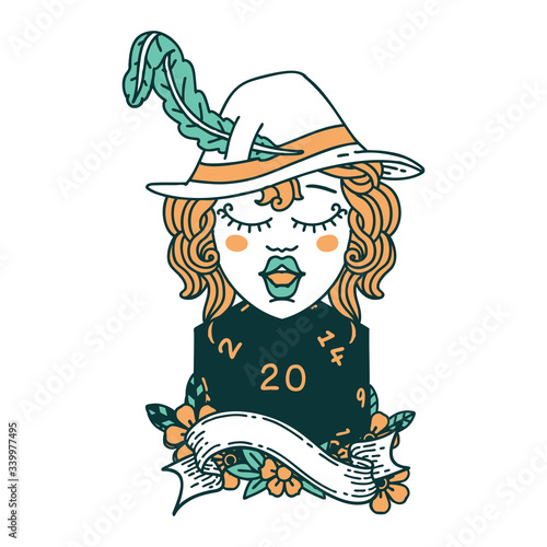 human bard with natural 20 dice roll illustration