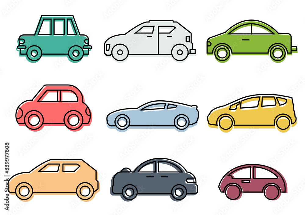 Obraz flat icons set,transportation,Car side view,vector illustrations