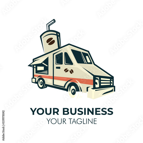 Simple minimalist retro food truck logo design template