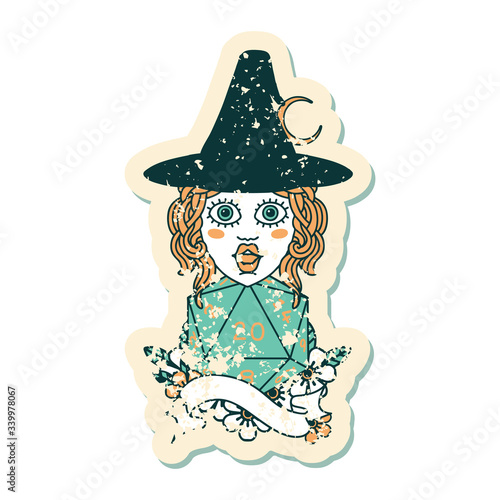 human mage with natural twenty dice roll illustration