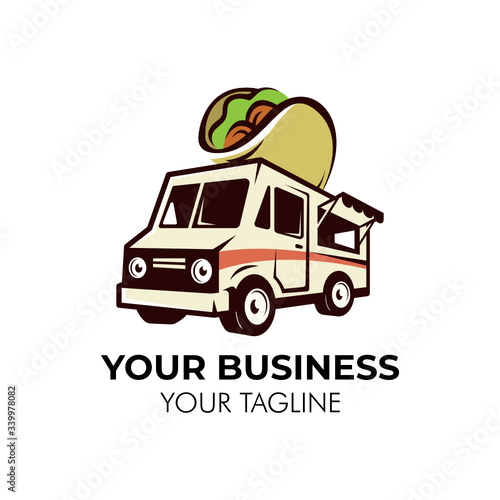Simple minimalist retro food truck logo design template
