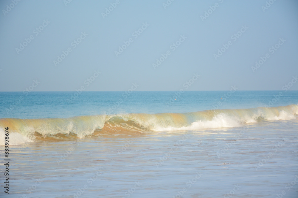 Hikkaduwa, Sri Lanka - March 11, 2019: Ocean view from Hikkaduwa Beach in the morning