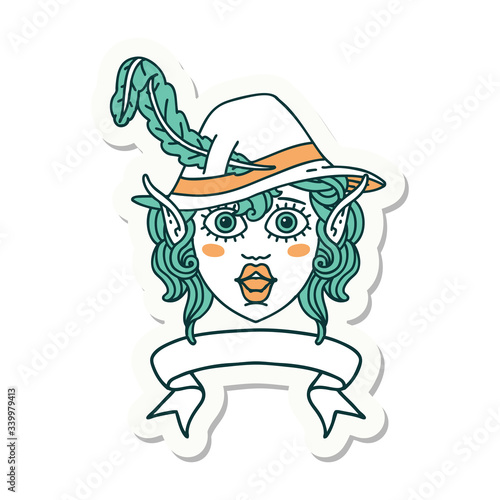 elf bard character face with banner sticker