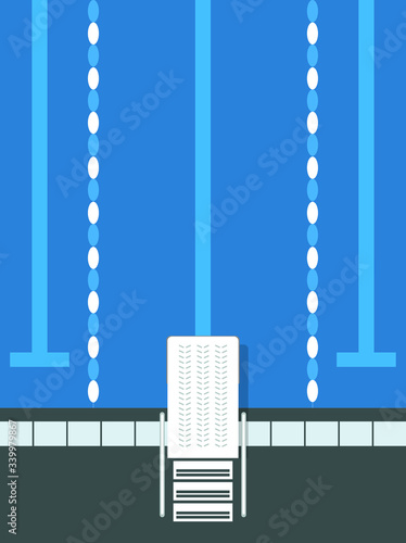 Stylised swimming pool with spring board in bird's eye perspective
