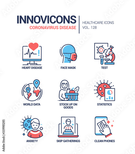 Coronavirus disease - line design style icons set