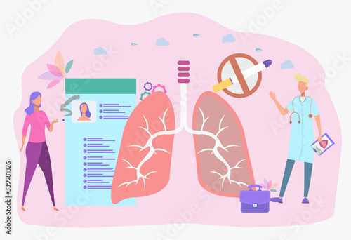 Doctor pointing to no smoking sign. Cigarette smoking, nicotine addiction, smoking health risk concept. The concept of a ban on smoking in public places. Clean city. No smoking