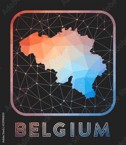 Belgium map design. Vector low poly map of the country. Belgium icon in geometric style. The country shape with polygonal gradient and mesh on dark background.