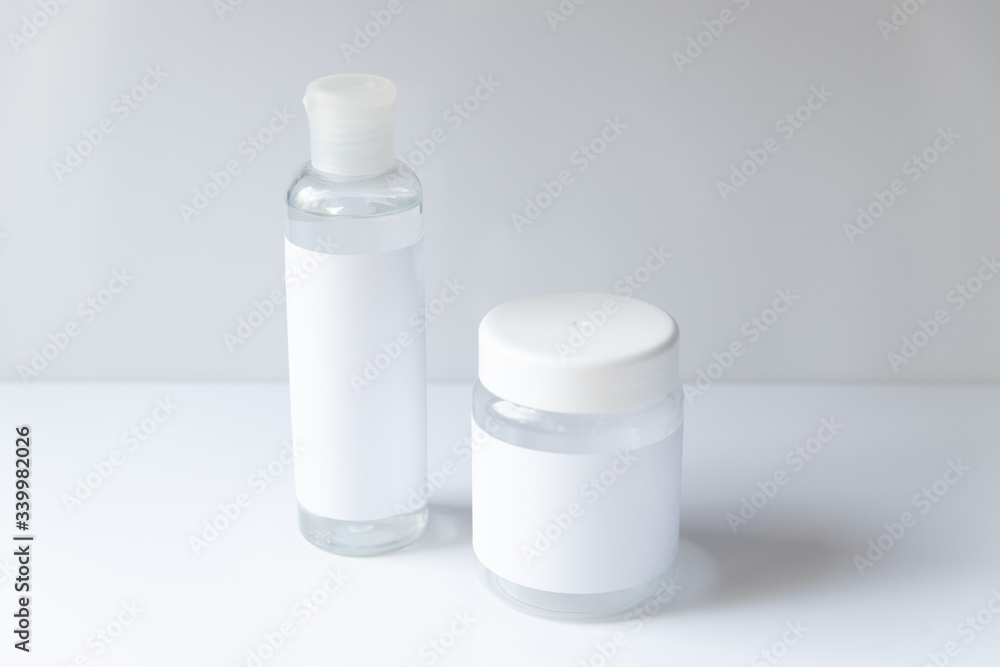 Cosmetic bottle for liquid, cream, gel, lotion. Hand sanitizer. Organic natural science beauty product Cosmetic bottle for liquid, cream, gel, lotion. Hand sanitizer. Organic natural science beauty product