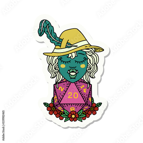 half orc bard with natural twenty dice roll  sticker