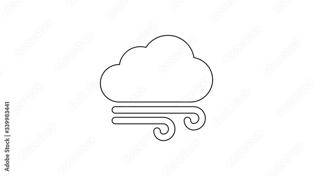 Black line Windy weather icon isolated on white background. Cloud and wind. 4K Video motion graphic animation Black line Windy weather icon isolated on white background. Cloud and wind. 4K Video motion graphic animation