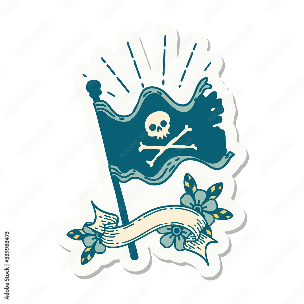 sticker of tattoo style waving pirate flag sticker of tattoo style waving pirate flag