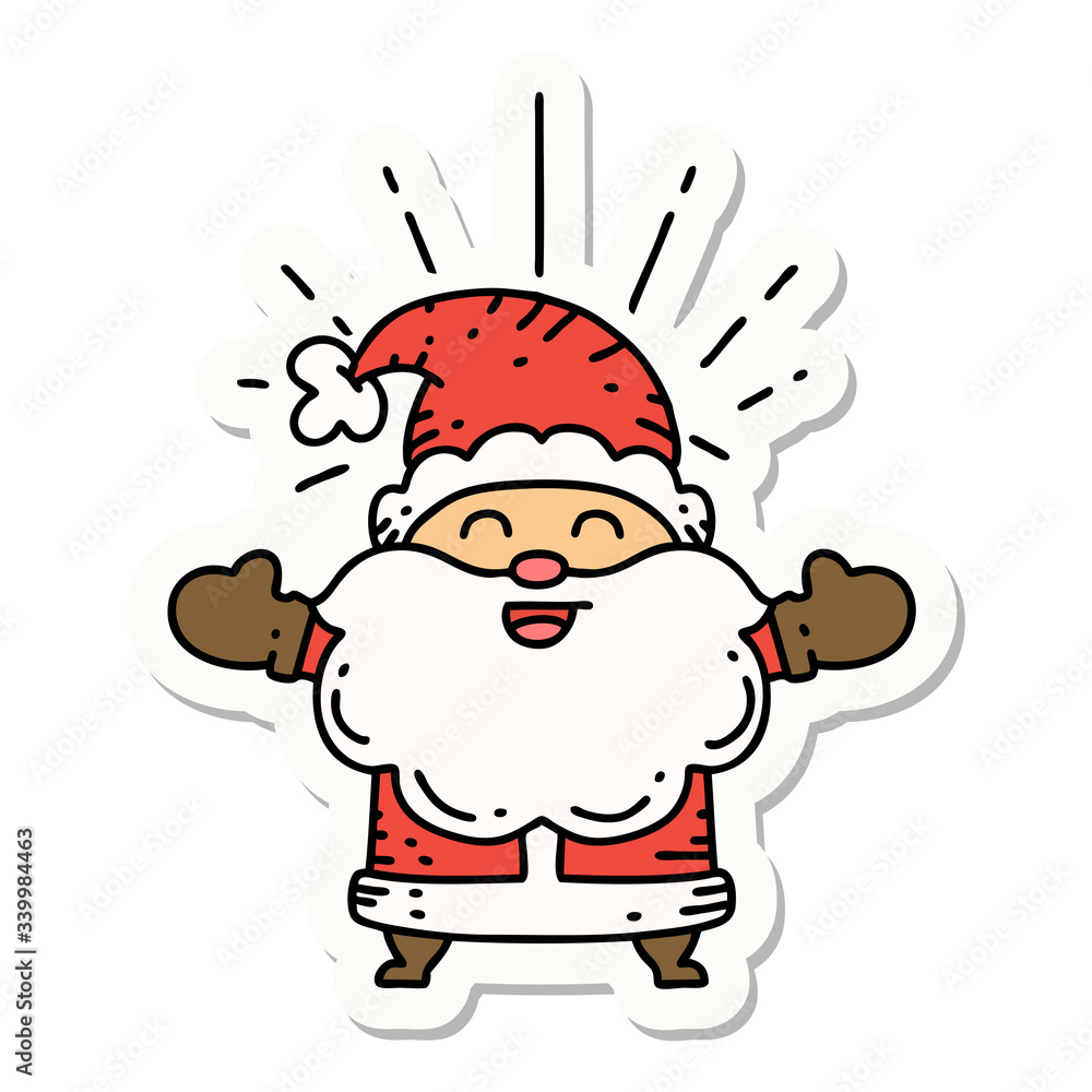 sticker of tattoo style happy santa claus christmas character sticker of tattoo style happy santa claus christmas character