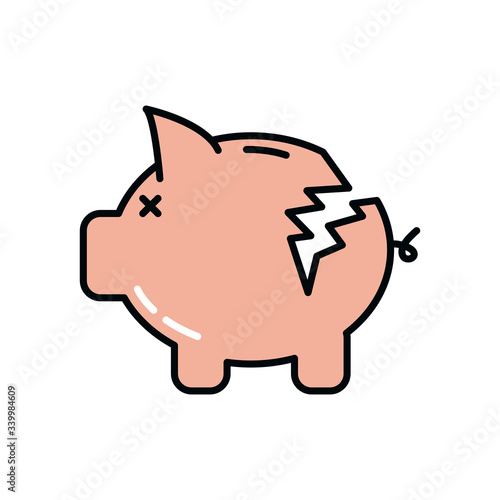 broken piggy bank icon, line and fill style