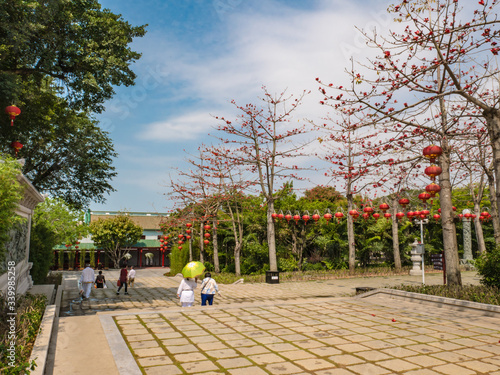 shantou/china-01 April 2018:Unacquainted people or Tourist Walking on Xuanwu Mountain or yuanshan temple at Lufeng city guangdong provice china. photo