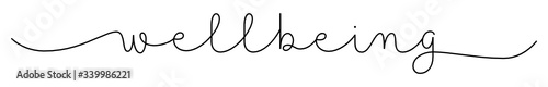 WELLBEING black vector monoline calligraphy banner with swashes