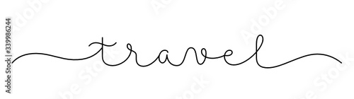 TRAVEL black vector monoline calligraphy banner with swashes
