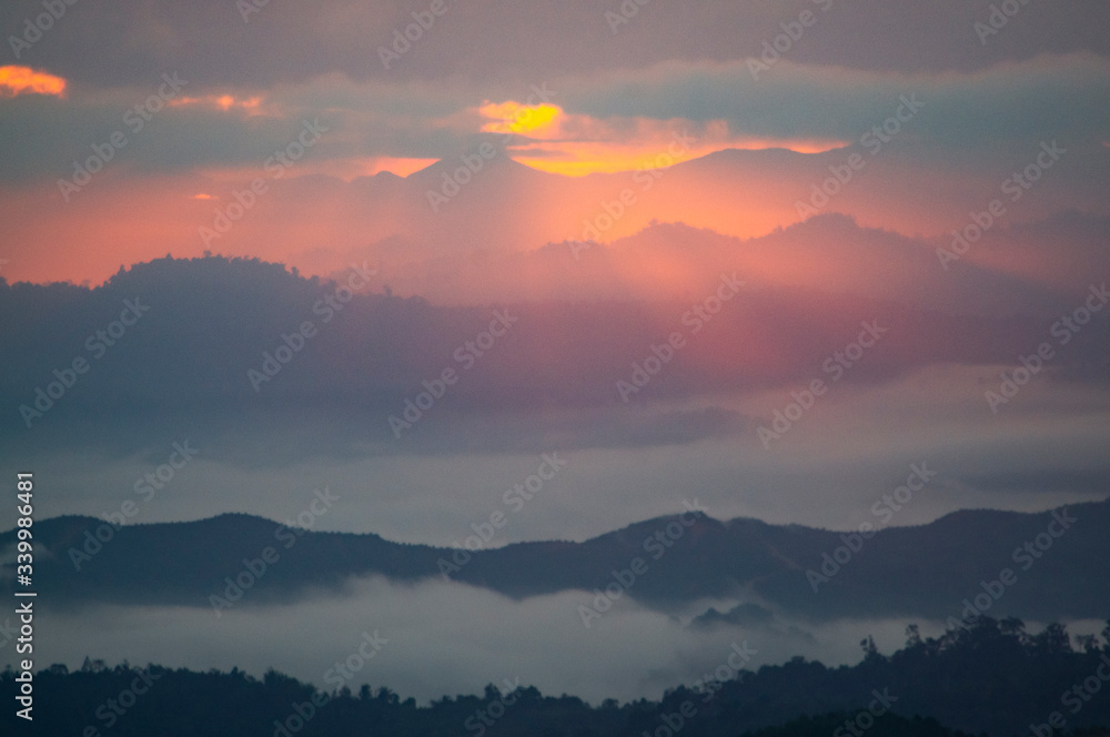 sunrise and layer of hills. Taken at SABAH, BORNEO