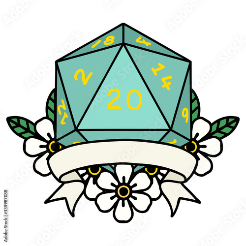 natural 20 critical hit D20 dice roll illustration