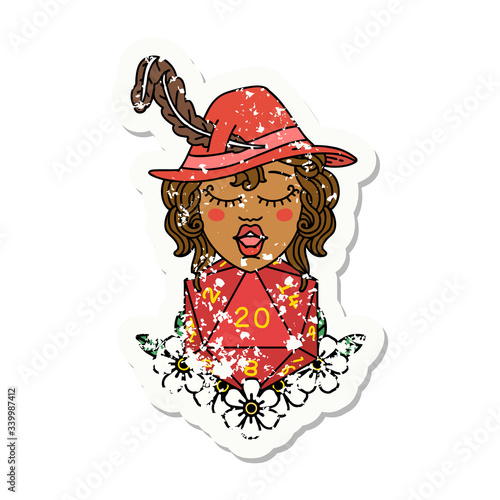 human bard with natural 20 dice roll illustration