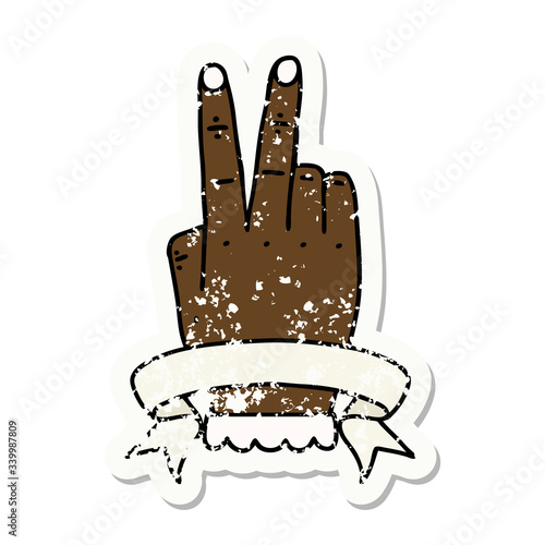 victory v hand gesture with banner illustration