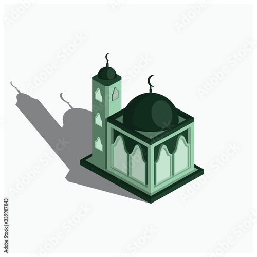 isometric mosque - simple green religion building for logo or card