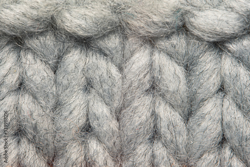 The texture of a knitted gray sweater. Background. Copy space