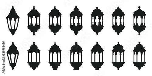 set of vector black ramadan laterns on white background