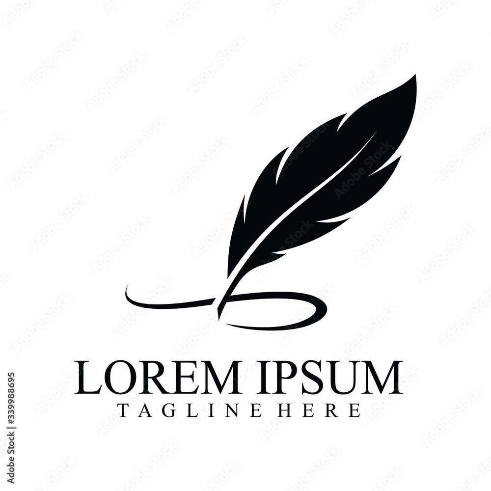 Feather Pen Design Concept Isolated on White Background. Black Feather Logo Design. Feather Pen Design Concept Isolated on White Background. Black Feather Logo Design.