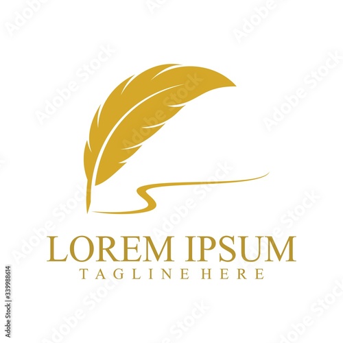 Feather Pen Design Concept Isolated on White Background. Gold Feather Logo Design.