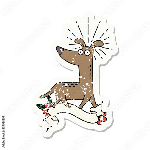 grunge sticker of tattoo style surprised dog