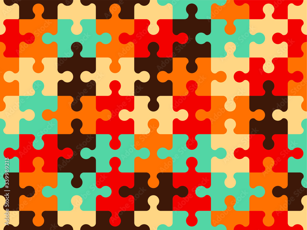 Separate pieces of a colorful puzzle. Retro-style. Seamless illustration. Separate pieces of a colorful puzzle. Retro-style. Seamless illustration.