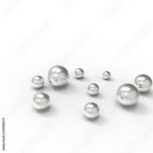 Abstract spheres, background with metallic balls and realistic shadows, 3d rendering
