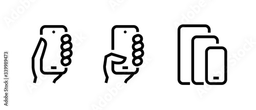 Set of Take, Push on Phone, Compare Phones Multi-Cameras icons. Editable line vector.
