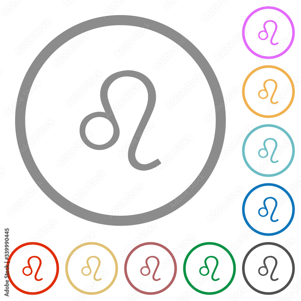 Leo zodiac symbol flat icons with outlines