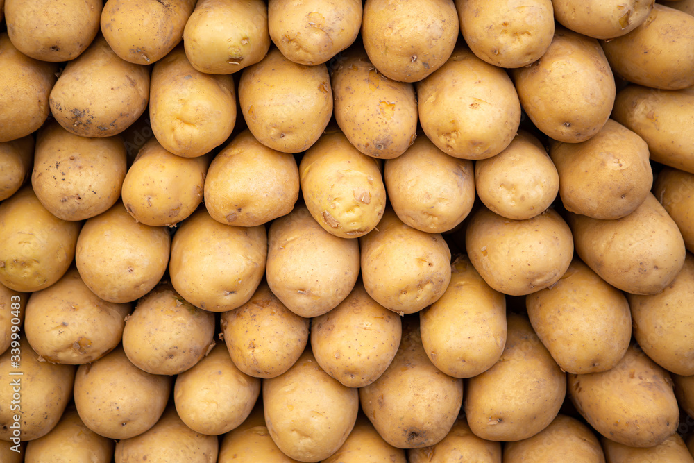 potatoes laid out on the counter for sale in the organic market potatoes laid out on the counter for sale in the organic market