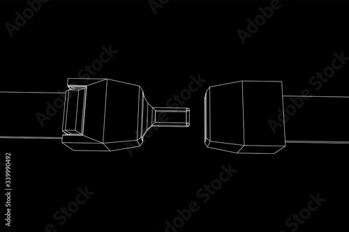 Safety auto seat belt open. Wireframe low poly mesh vector illustration.