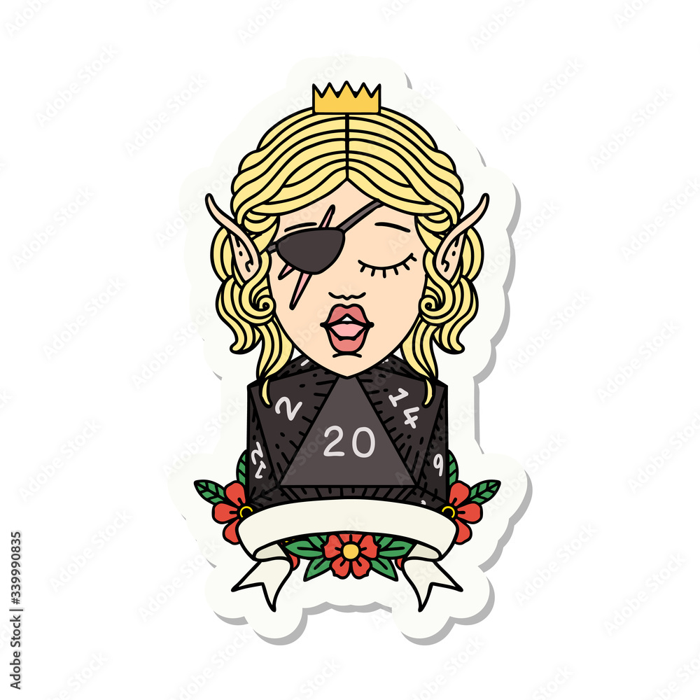 elf rogue character with natural twenty dice roll sticker elf rogue character with natural twenty dice roll sticker