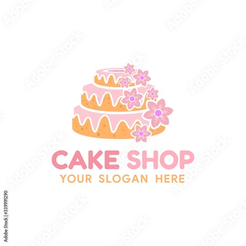 Simple Flat Pink Purple Cake Shop Logo Template