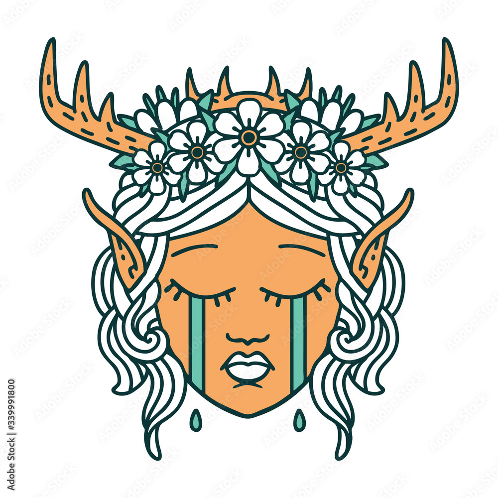 crying elf druid character face illustration crying elf druid character face illustration