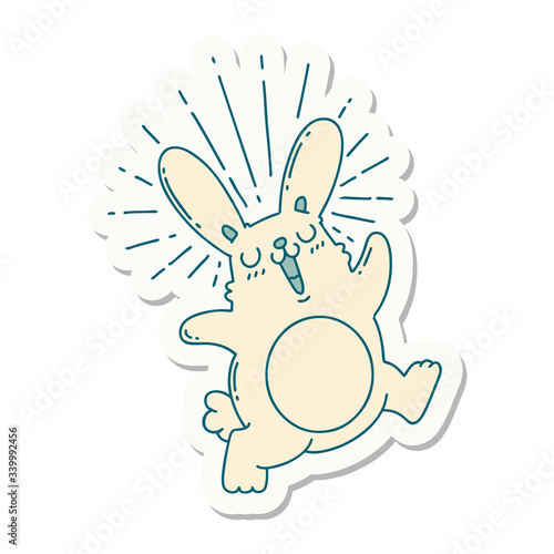 sticker of tattoo style prancing rabbit