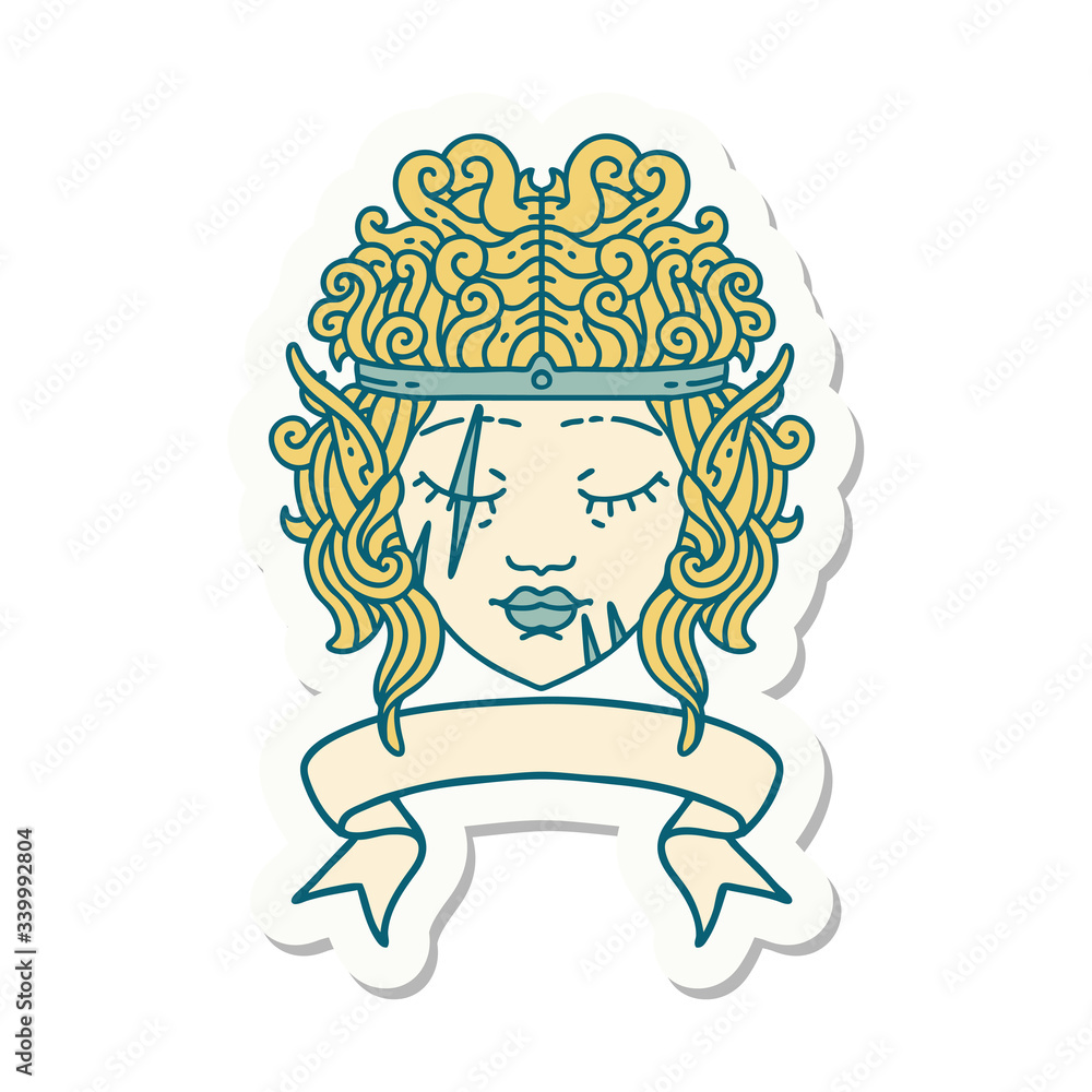 elf barbarian character face with banner sticker elf barbarian character face with banner sticker