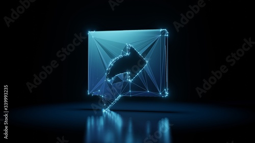 3d rendering wireframe neon glowing symbol of share on black background with reflection