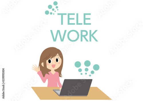 テレワークの女性のイラスト