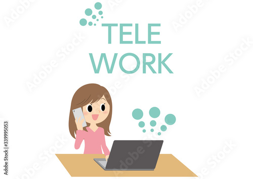 テレワークの女性のイラスト