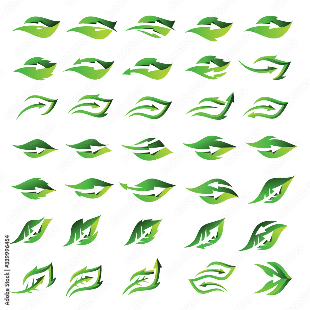 Obraz premium Set Leaf Arrow Logo Design Vector