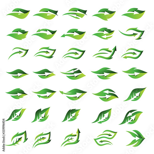 Set Leaf Arrow Logo Design Vector