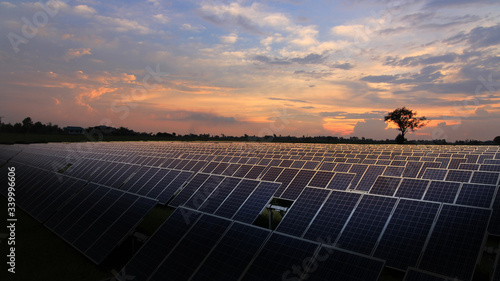 Solar panels with warm sunrise