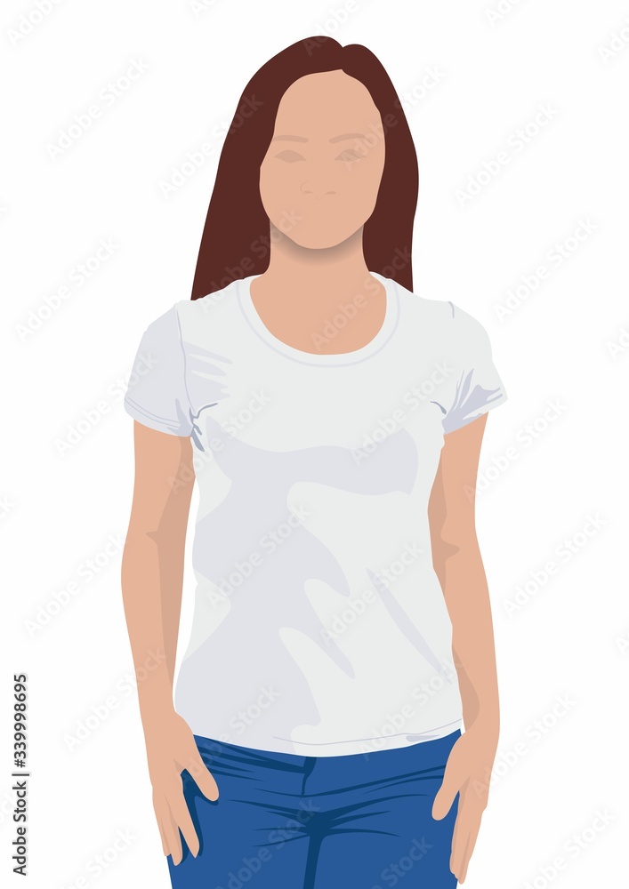 Young girl in blank t-shirt on white background. Girl wearing blank t-shirt isolated on white background with copy space for your logo or text. Young girl in blank t-shirt on white background. Girl wearing blank t-shirt isolated on white background with copy space for your logo or text.